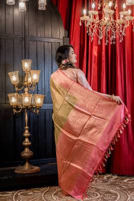 green hand woven silk blend zari woven all seasons sarees 4