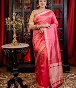 pink hand woven katan silk blend saree