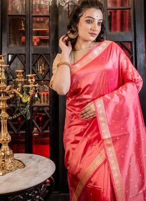 pink hand woven katan silk blend banarasi silk blend all seasons sarees 2