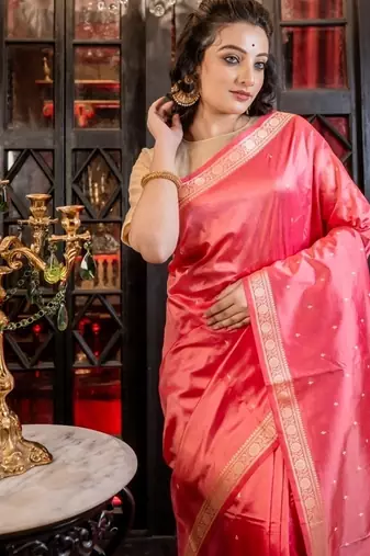 pink hand woven katan silk blend banarasi silk blend all seasons sarees