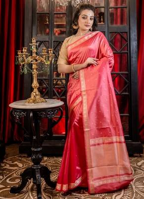 pink hand woven katan silk blend banarasi silk blend all seasons sarees 3