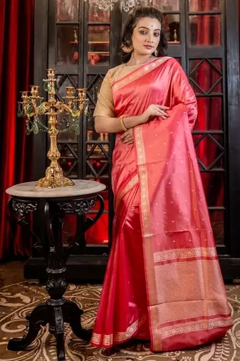 pink hand woven katan silk blend banarasi silk blend all seasons sarees