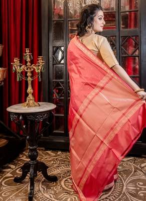 pink hand woven katan silk blend banarasi silk blend all seasons sarees 4