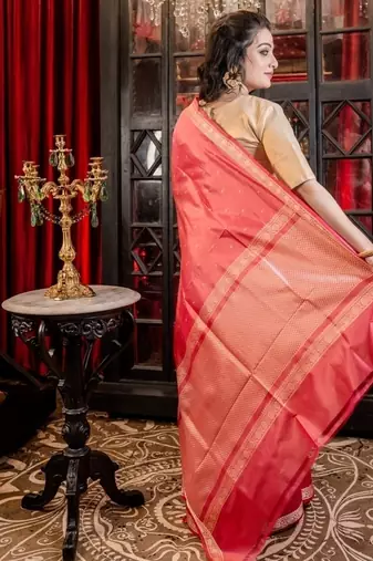 pink hand woven katan silk blend banarasi silk blend all seasons sarees