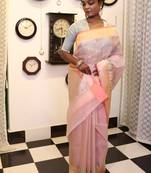 pink hand woven silk blend saree