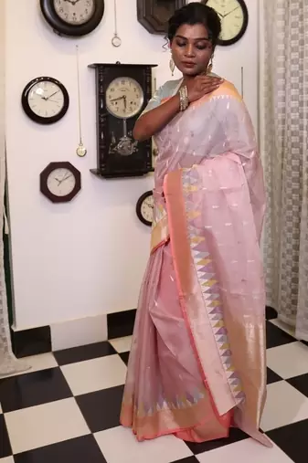 pink hand woven silk blend zari woven all seasons sarees