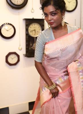 pink hand woven silk blend zari woven all seasons sarees 3