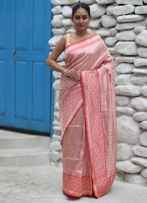 pink hand woven katan silk blend zari woven all seasons sarees 1