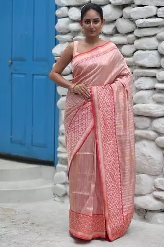 pink hand woven katan silk blend saree