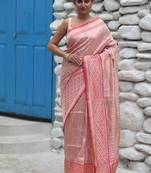 pink hand woven katan silk blend saree