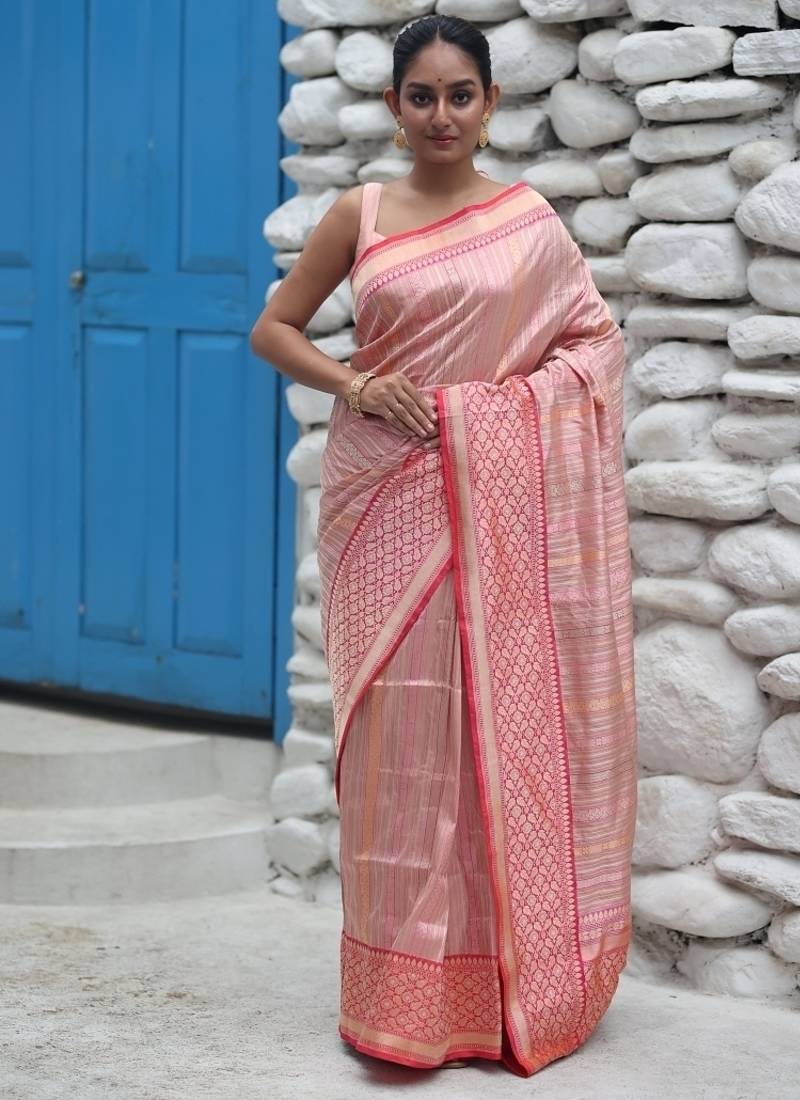 pink hand woven katan silk blend saree