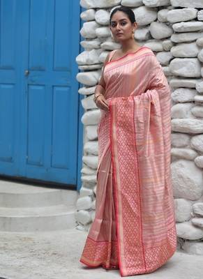 pink hand woven katan silk blend zari woven all seasons sarees 2