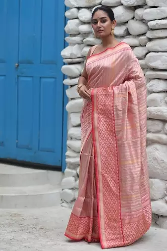 pink hand woven katan silk blend zari woven all seasons sarees