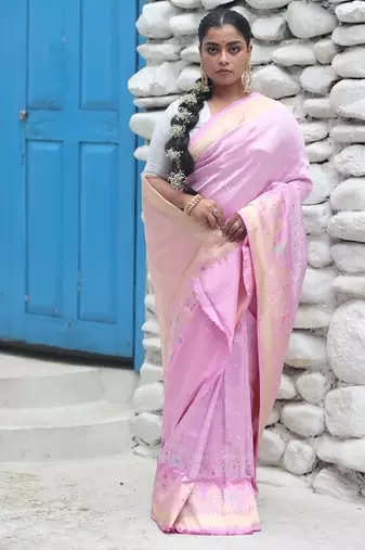 mauve hand woven katan silk blend saree