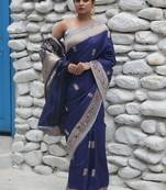 blue hand woven katan silk blend saree