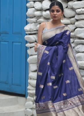 blue hand woven katan silk blend zari woven all seasons sarees 3