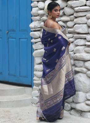blue hand woven katan silk blend zari woven all seasons sarees 4