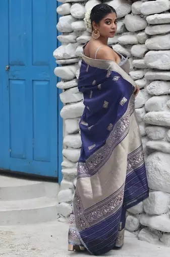 blue hand woven katan silk blend zari woven all seasons sarees
