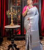 grey woven silk blend cotton saree
