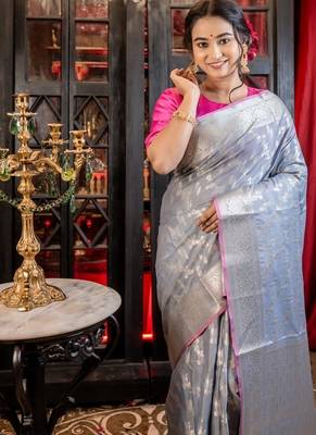 grey woven silk blend cotton zari woven all seasons sarees 2