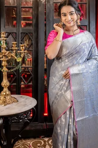 grey woven silk blend cotton zari woven all seasons sarees