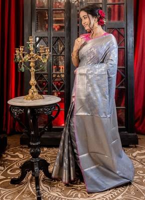 grey woven silk blend cotton zari woven all seasons sarees 3