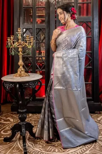 grey woven silk blend cotton zari woven all seasons sarees