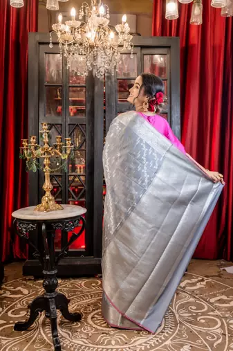 grey woven silk blend cotton zari woven all seasons sarees