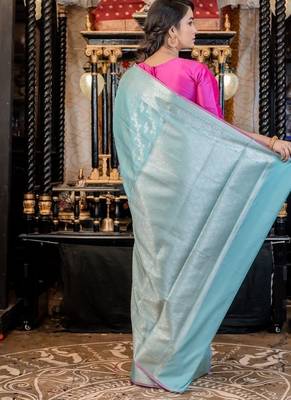 green woven silk blend cotton zari woven all seasons sarees 4