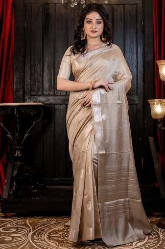 brown woven faux silk blend blend saree