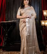 brown woven faux silk blend blend saree