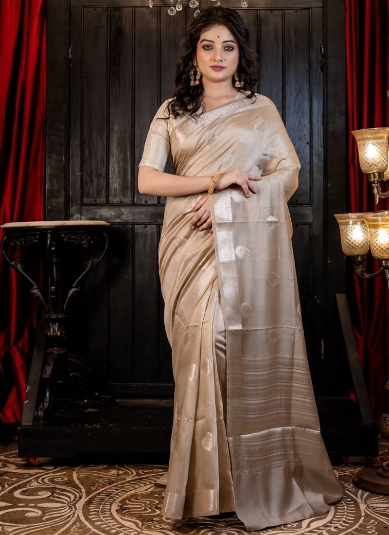 brown woven faux silk blend blend saree