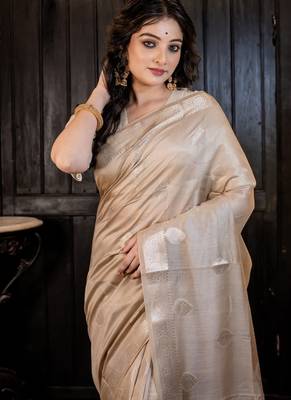 brown woven faux silk blend blend zari woven all seasons sarees 2