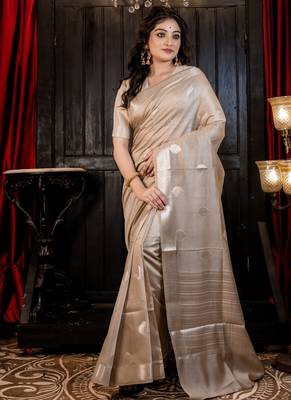 brown woven faux silk blend blend zari woven all seasons sarees 3