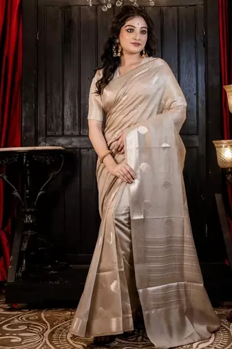 brown woven faux silk blend blend zari woven all seasons sarees