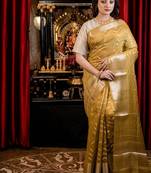 green woven faux silk blend blend saree