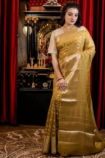 green woven faux silk blend blend zari woven all seasons sarees
