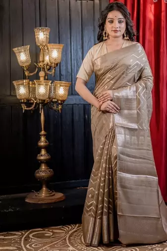 brown woven faux silk blend blend saree