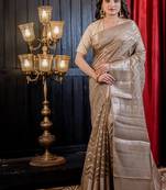 brown woven faux silk blend blend saree
