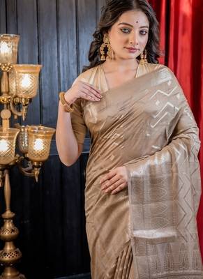 brown woven faux silk blend blend zari woven all seasons sarees 2