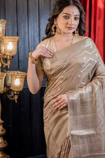 brown woven faux silk blend blend zari woven all seasons sarees