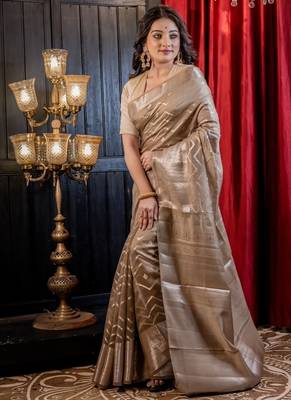 brown woven faux silk blend blend zari woven all seasons sarees 3
