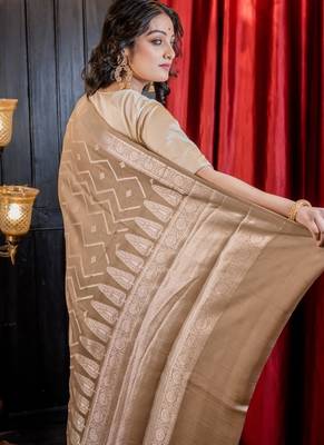 brown woven faux silk blend blend zari woven all seasons sarees 4