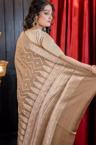 brown woven faux silk blend blend zari woven all seasons sarees