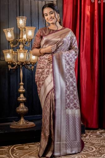 brown woven silk blend blend zari woven all seasons sarees