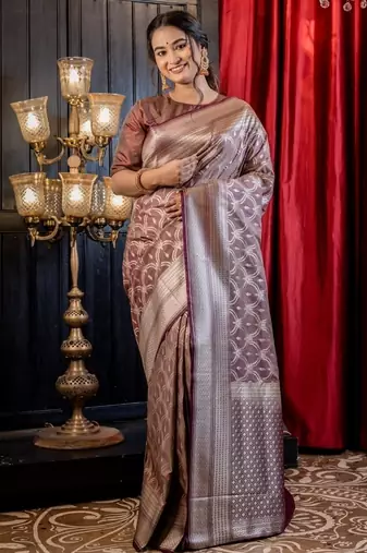 brown woven silk blend blend saree