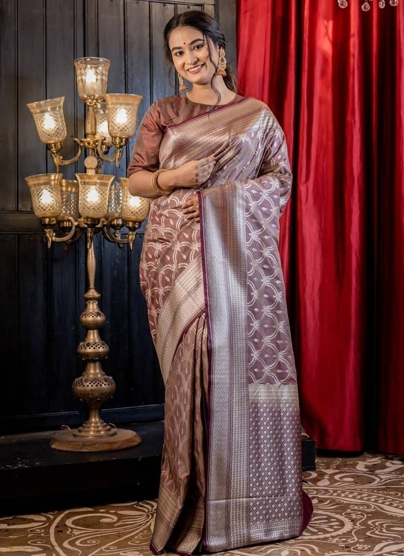 brown woven silk blend blend saree