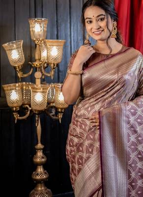 brown woven silk blend blend zari woven all seasons sarees 2
