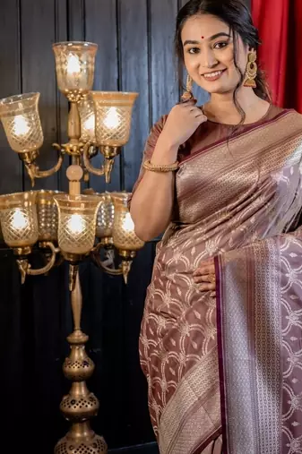 brown woven silk blend blend zari woven all seasons sarees