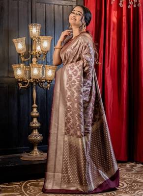 brown woven silk blend blend zari woven all seasons sarees 3